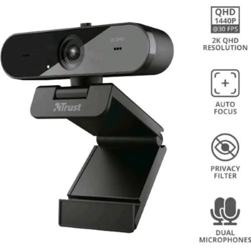 Trust tw-250 qhd webcam 2k 2560 x 1440 autofocus 2 microfoni filtro privacy