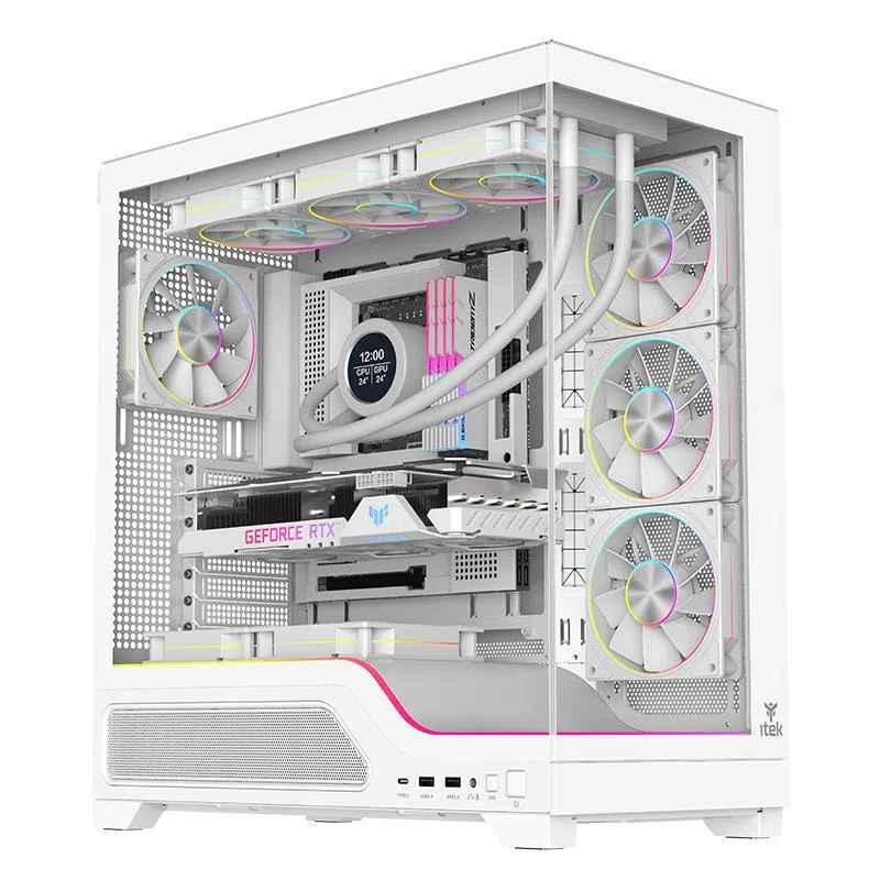 Case itek m.tower showbui wave 82w - gaming tower, atx, 4x12cm argb fan, 2xusb3, type-c, temp glass side white - itgcasbw82w — 2