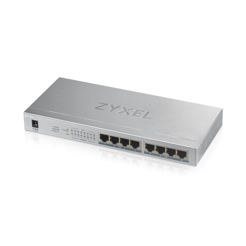 Zyxel gs1008hp switch 8 x 10-100-1000 poe+ desktop o montaggio a parete 60w