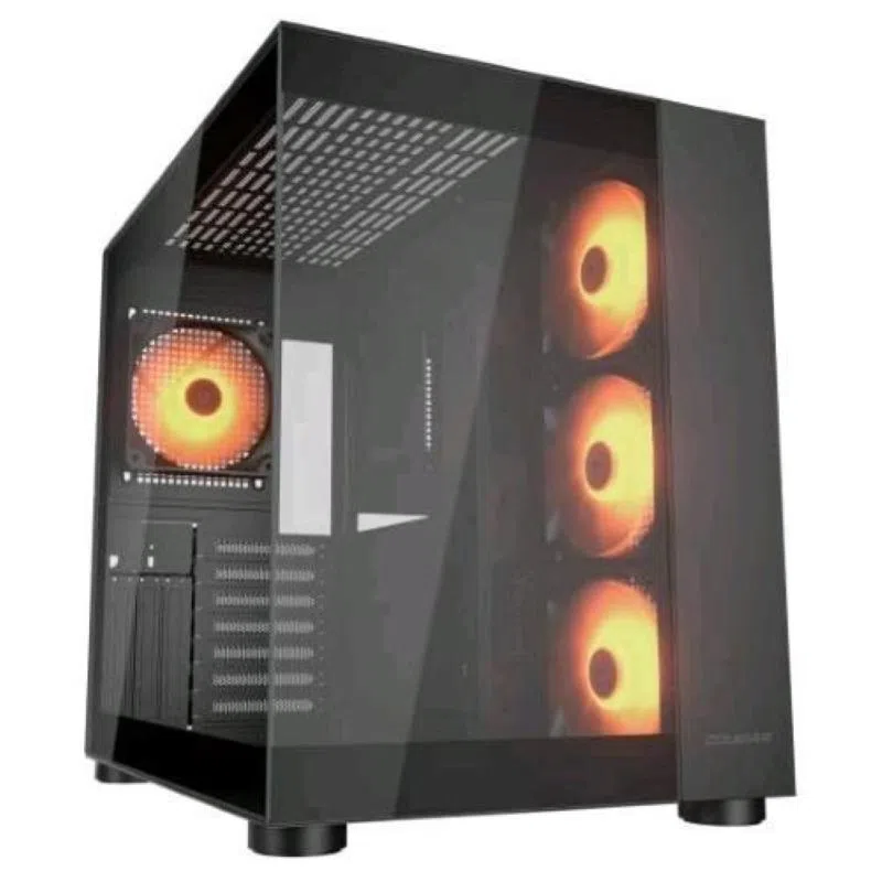 Cougar gaming fv150 cabinet midi tower mini-itx, micro-atx, atx pannello frontale e laterale in vetro temperato senza cuciture 4 ventole argb preinstallate nero