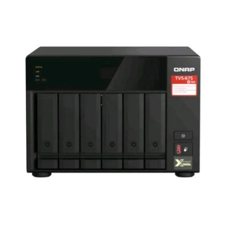 Qnap tvs-675 nas chassis tower zhaoxin kx-u6580 2.5ghz ram 8gb-6 bay hdd/ssd 2.5/3.5-2xrj-45-s.o. qnap turbo system black