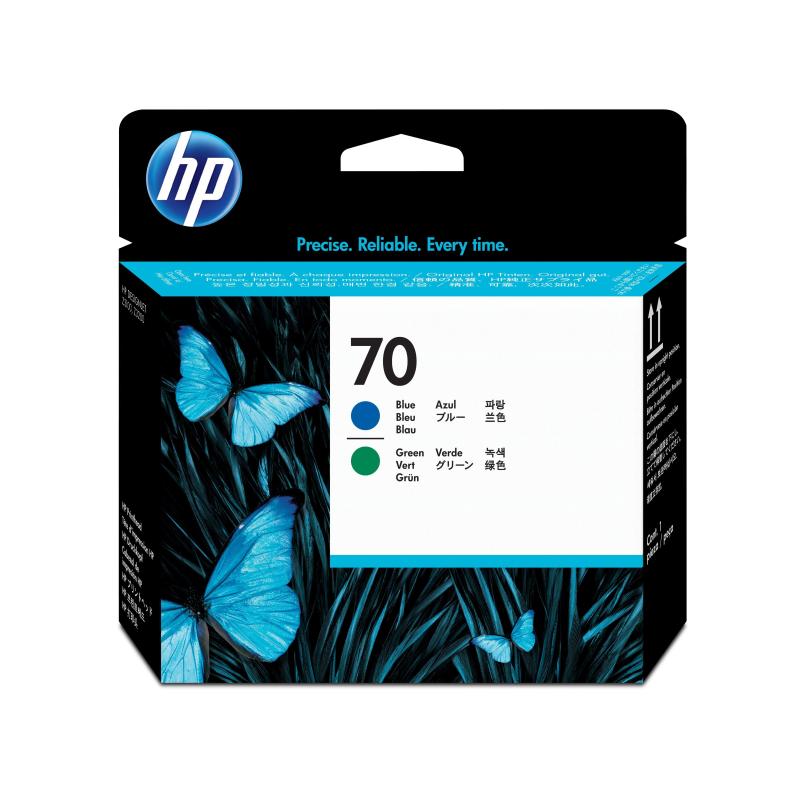 Hp testina di stampa blu e verde designjet 70