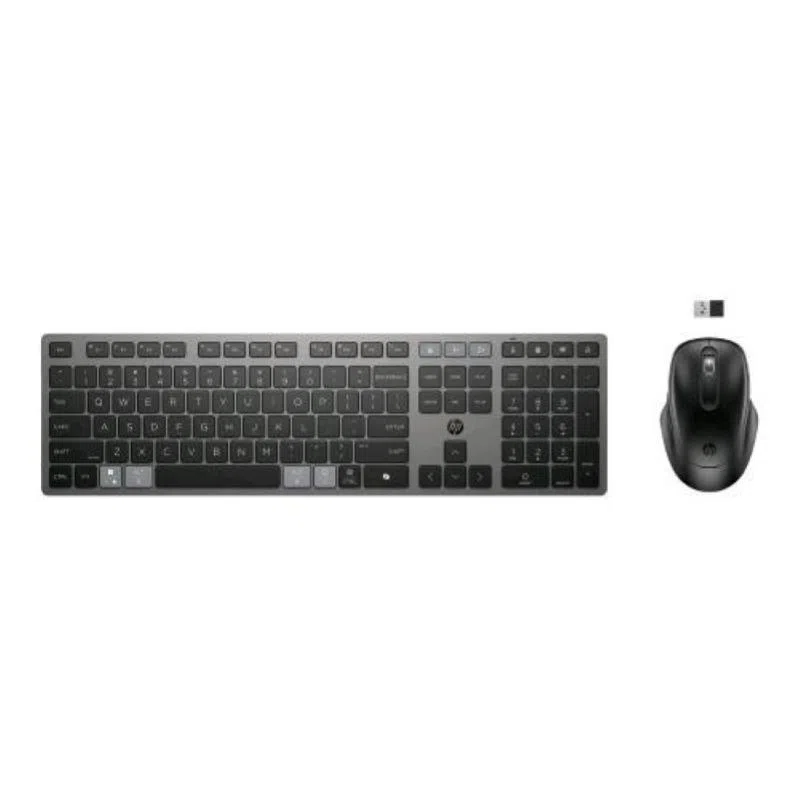 Hp 725 kit tastiera + mouse multidispositivo ricaricabile 2.4ghz bluetooth qwerty grigio nero