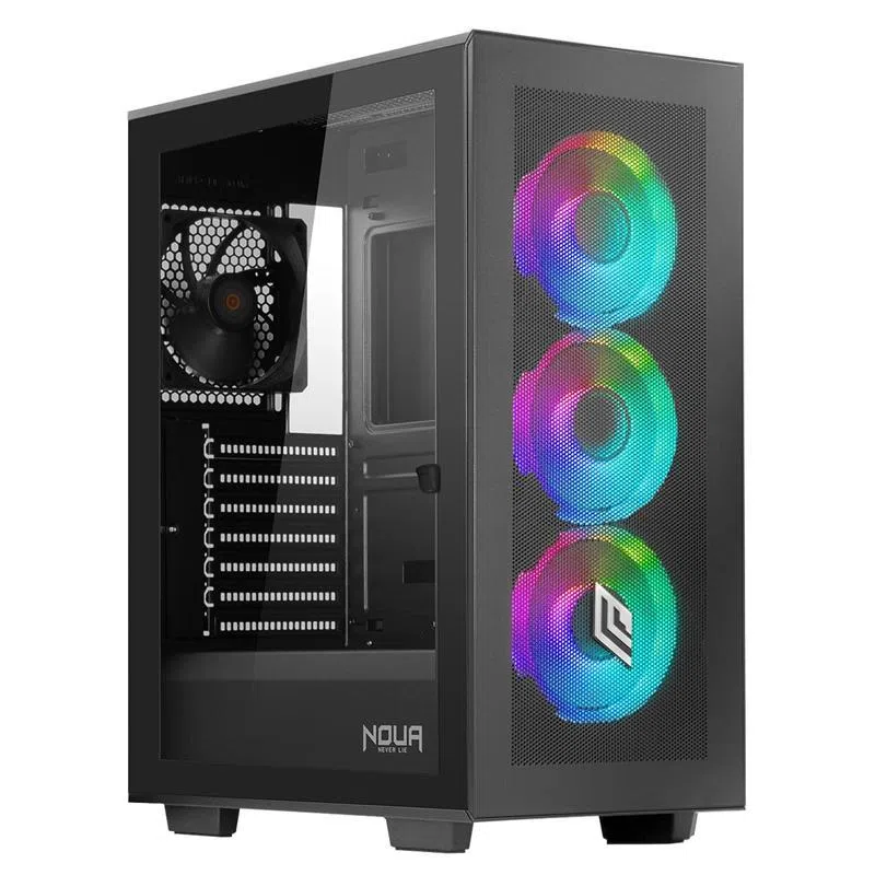 Noua utopia f501 gaming case argb mid-tower atx 3 ventole led rgb sincronizzabile 120mm + 1 ventola pwm black pannello frontale mesh e pannello laterale in vetro temperato nero