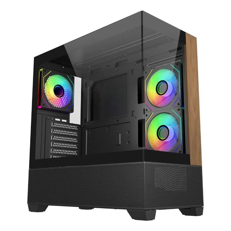 Cabinet atx midi tower cooler master e690-khnn-s00elite 690 wood black atx/matx/itx 1x3.5 1x2.5 3x120mm-argb-fan usb-c vetro — 2