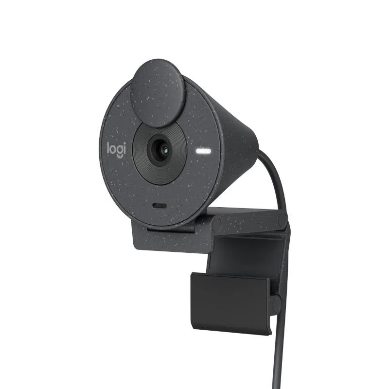Logitech brio 300 webcam 2mp full hd con otturatore privacy microfono con riduzione del rumore certificata per zoom, microsoft teams, google meet, correzione automatica della luce usb-c grafite