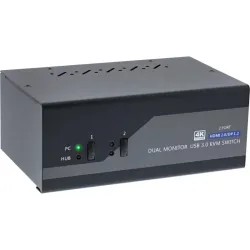 Inline switch kvm desktop, 2 porte, dual monitor, dp + hdmi, 4k, usb 3.0, audio