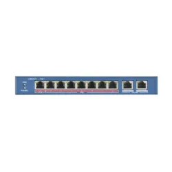 Switch 8p lan 10/100m rj45 poe + 2p gigabit rj45 hikvision ds-3e0310hp-e unmanaged -802.3af/at/bt- metallico fino:31/03