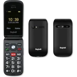 Beghelli slv15n dual sim 2.4 easy phone a conchiglia tasti grandi retroilluminati tasto sos blocco chiamate fotocamera torcia nero