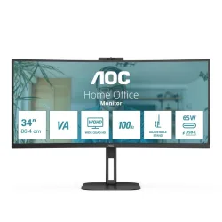 Aoc cu34v5c/bk 34 led wide quad hd curvo 3440 x 1440 21:9 300 cd/mq 1ms contrasto 3.000:1 100hz freesync altoparlanti hub usb integrato 65w-1 x hdmi 1 x displayport nero