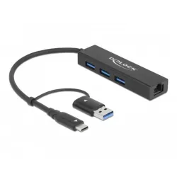 Delock 64149 replicatore di porte e docking station per laptop usb 3.2 gen 1 (3.1 gen 1) type-a + type-c nero