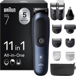 Braun serie 7 aio7540 rasoio elettrico rifinitore 11 in 1 wet & dry a batterie ricaricabile con accessori nero blu