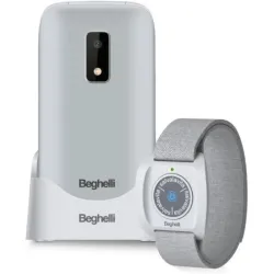 Beghelli slv30n-gps plus dual sim 2.8 senior phone a conchiglia tasti grandi retroilluminati tasto sos localizzazione sensore di caduta volume aumentato base di ricarica fotocamera grigio chiaro + braccialetto salvalavita band plus