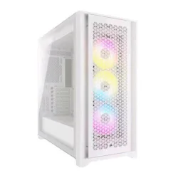 Corsair icue 5000d rgb airflow case mid tower atx pannello laterale in vetro temperato 3xventole corsair af120mm rgb elite 1xusb-c 3.2 2xusb-a 3.2 jack/audio microfono bianco