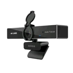 Nilox webcam con risoluzione 4k 30 fps auto focus cavo usb-a con adattatore usb-c 2 microfoni integrati plug & play nero