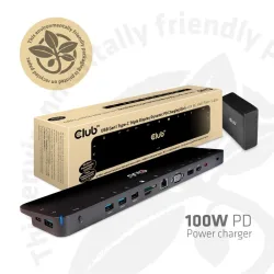 Club3d csv-1564w100 docking station di ricarica pd dinamico usb -c 3.2 con triplo display caricatore di alimentazione pd da 100 w black