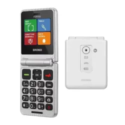 Brondi flipper dual sim 2.4 clamshell flip attivo 3 pulsanti accesso rapido 9 memorie per chiamate rapide usb-c italia white metal