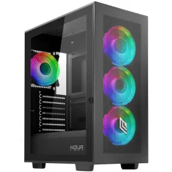 Noua utopia f502 gaming case pc argb mid-tower atx 3 ventole led rgb sincronizzabile 120mm + 1 ventola pwm black pannello frontale mesh e pannello laterale in vetro temperato nero