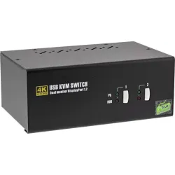 Inline kvm switch desktop, 2 porte, dual monitor, dp 1.2, 4k, usb 2.0, audio