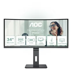 Aoc cu34p3cv - monitor curvo wqhd da 34 pollici, regolabile in altezza, altoparlante (3440x1440, 100 hz, hdmi, displayport, usb-c (65w pd), rj45, hub usb) nero
