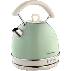 Ariete 2877 vintage - bollitore elettrico 1,7?l, 2?000?w, corpo acciaio inox, base cordless 360Â°, spegnimento automatico, filtro anticalcare rimovibile, verde pastello-acciaio