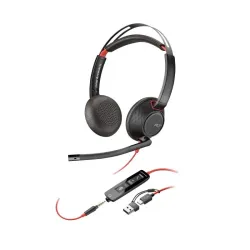Poly cuffie stereo blackwire 5220 con connettore usb-c + spina da 3,5 mm + adattatore usb-c/a