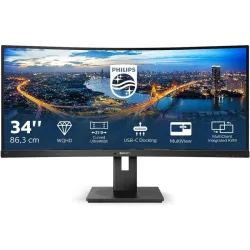 Philips monitor 346b1c gaming monitor curvo 34`` 21:9 wqhd, 100 hz, adaptive sync, multiview (pip, pbp), kvm e audio integrati, hdmi, display port, docking station usb-c, rj45, regolabile ergonomicamente, vesa