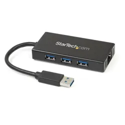 Startech.com hub usb 3.0 (5gbps) a 3 porte portatile con nic gigabit ethernet - in alluminio con cavo integrato