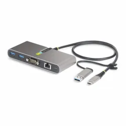Startech.com hub usb-c a 2 porte con ethernet e rs-232, dongle usb-c a usb-a collegato, 100w pd pass-through, 2x usb-a 5gbps