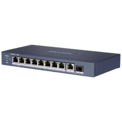 Switch 8p lan gigabit hikvision ds-3e0510hp-e 8p poe + 1p rj45 + 1 sfp uplink - desktop - 802.3af/at/bt, port 1-2 sup fino:30/04