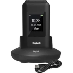 Beghelli slv41 4g eco 2.8 senior phone a conchiglia tasti grandi tasto sos e chiamata rapida volume maggiorato torcia radio fotocamera basetta di ricarica 4g nero