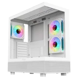 Itek case showbui 42w gaming tower atx 3 x12cm argb fan pannello frontale e laterale in vetro temperato senza cuciture bianco
