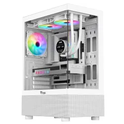 Itek case showbui 33w,gaming tower atx, 12cm argb fan, usb3, side front panel temp glass, white