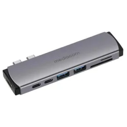 Mediacom md-m201 docking station 2 x usb-a 3.1 - 1 x usb-c con alimentazione - 1 x hdmi 19 pin 3840 x 2160 30hz - 1 x sdxc memory card - 1 x microsd in alluminio