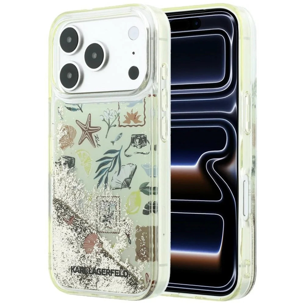 Custodia per Apple iPhone 18 Pro / 17 Pro, Karl Lagerfeld, Liquid Glitter Beach and Sand, Beige — 1