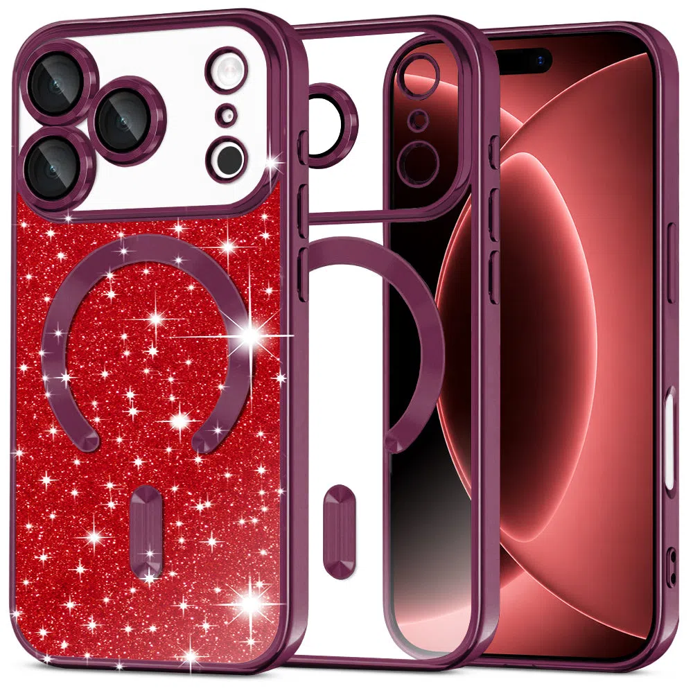 Custodia MagSafe per Apple iPhone 18 Pro Max / 17 Pro Max, Techsuit, Luxury Glitter, Vinaccia Scuro — 1