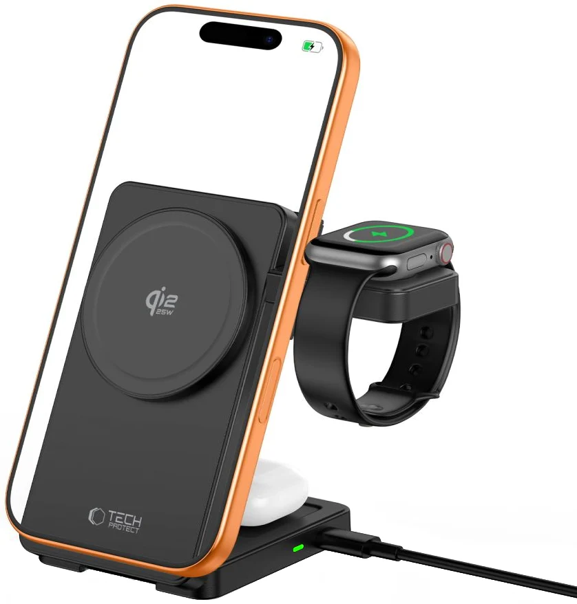 Caricatore Wireless Tech-Protect A56 3in1, 25W, Nero — 1