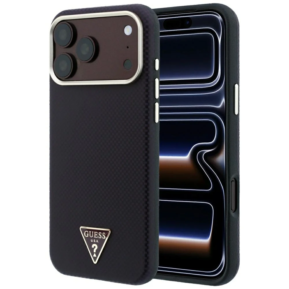 Custodia MagSafe per Apple iPhone 18 Pro Max / 17 Pro Max, Guess, Logo Triangolo Kevlar, Vinaccia — 1