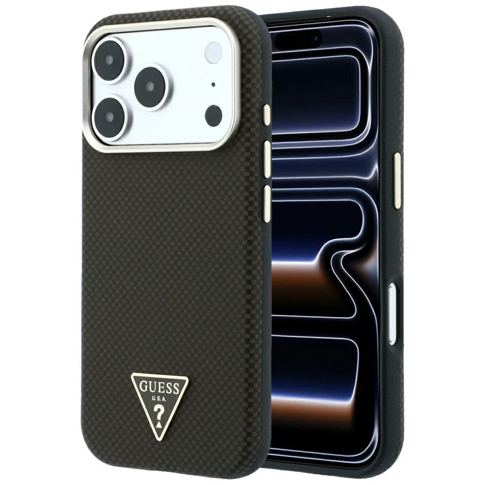 Custodia MagSafe per Apple iPhone 18 Pro / 17 Pro, Guess, Logo Triangolo Kevlar, Marrone — 1