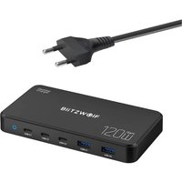 Caricabatterie Stazione BlitzWolf BW-i100, 120W, 5A, 2 x USB-A - 3 x USB-C, Nero