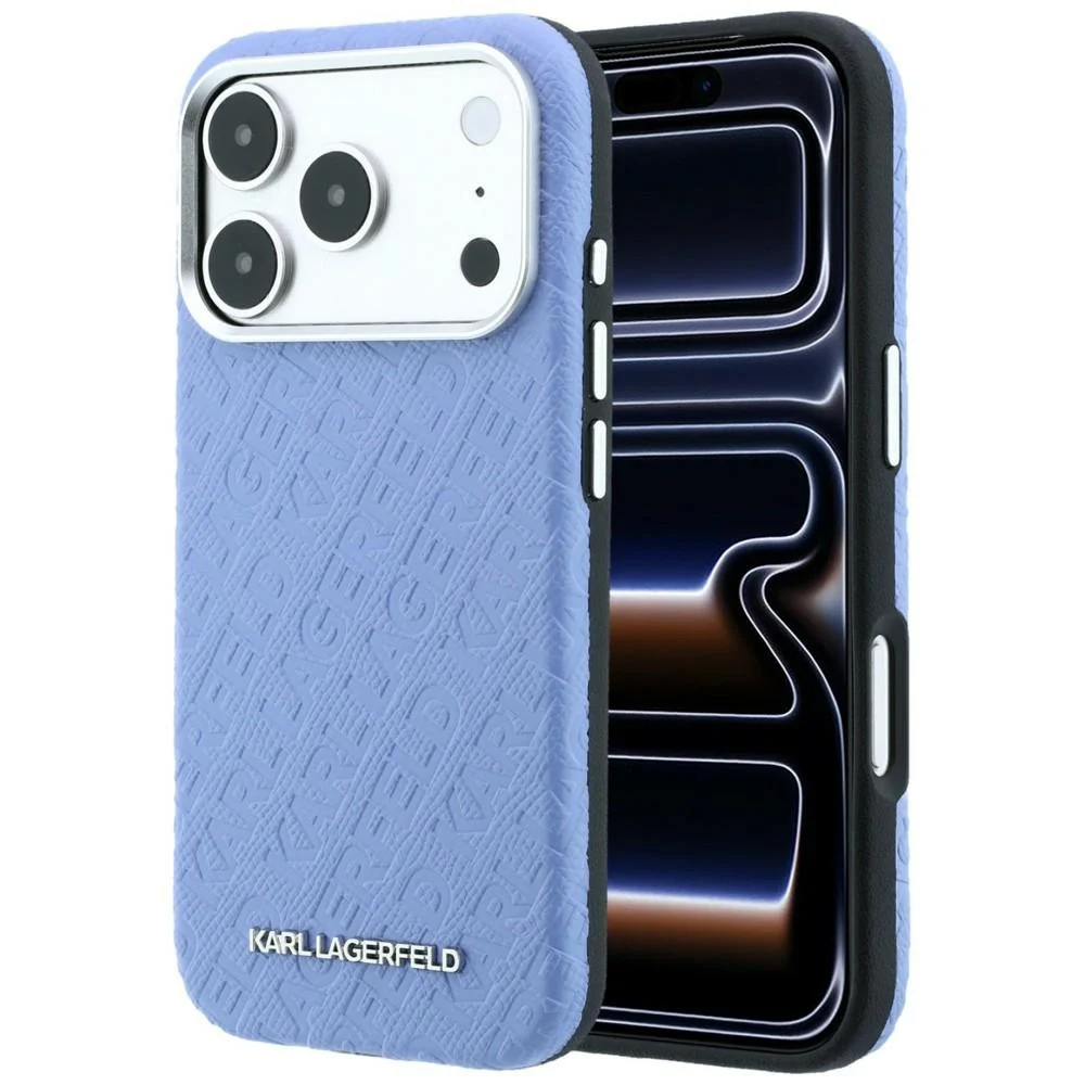 Custodia MagSafe per Apple iPhone 18 Pro Max / 17 Pro Max, Karl Lagerfeld, Logo in Metallo Granulato, Blu — 1