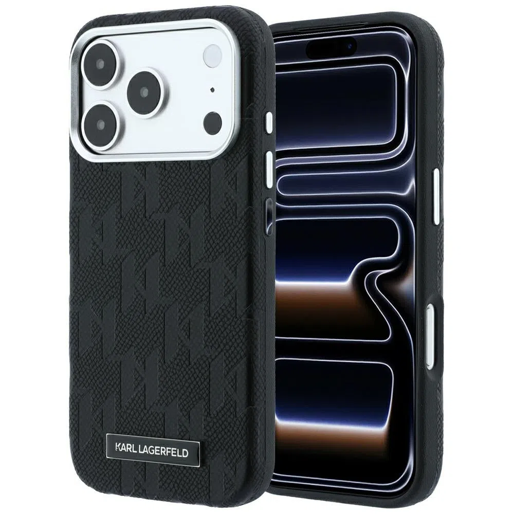 Custodia MagSafe per Apple iPhone 18 Pro / 17 Pro, Karl Lagerfeld, Logo in resina monocromatica granulata, Nera — 1