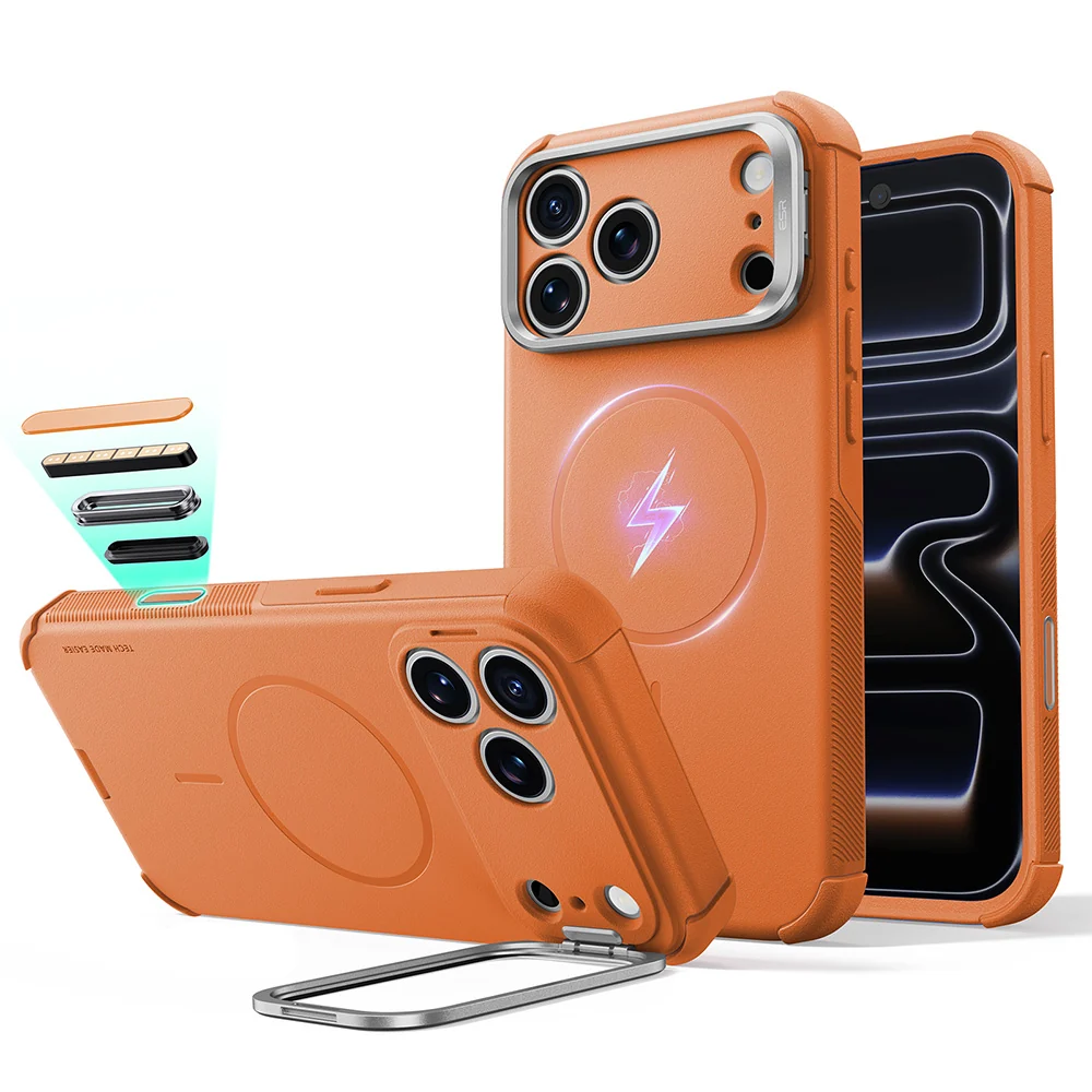 Custodia MagSafe per Apple iPhone 18 Pro / 17 Pro, ESR, Cyber Armor Kickstand, Arancione — 1
