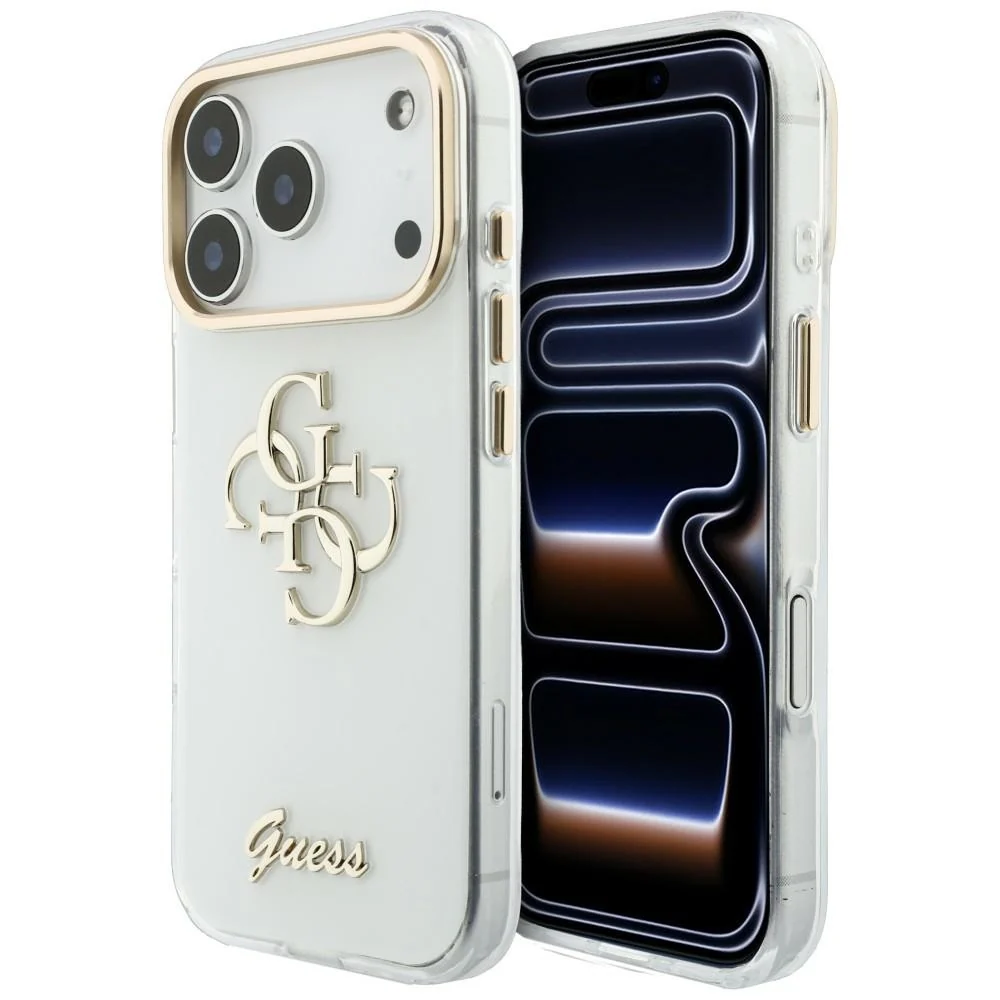 Custodia per Apple iPhone 18 Pro, Guess, IML 4G Metal Script, Bianca — 1