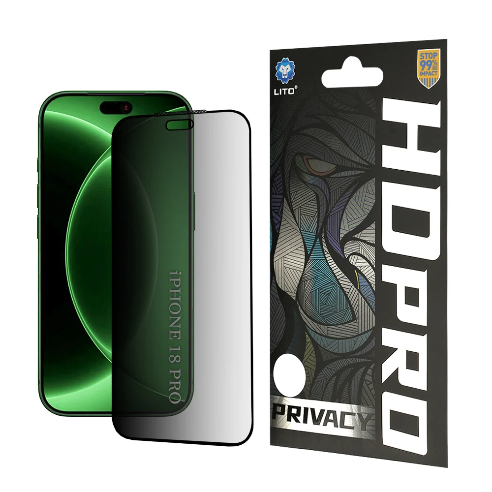 Pellicola protettiva per schermo Privacy Lito HD Pro per Apple iPhone 18 Pro, Vetro temperato, Full Glue — 1