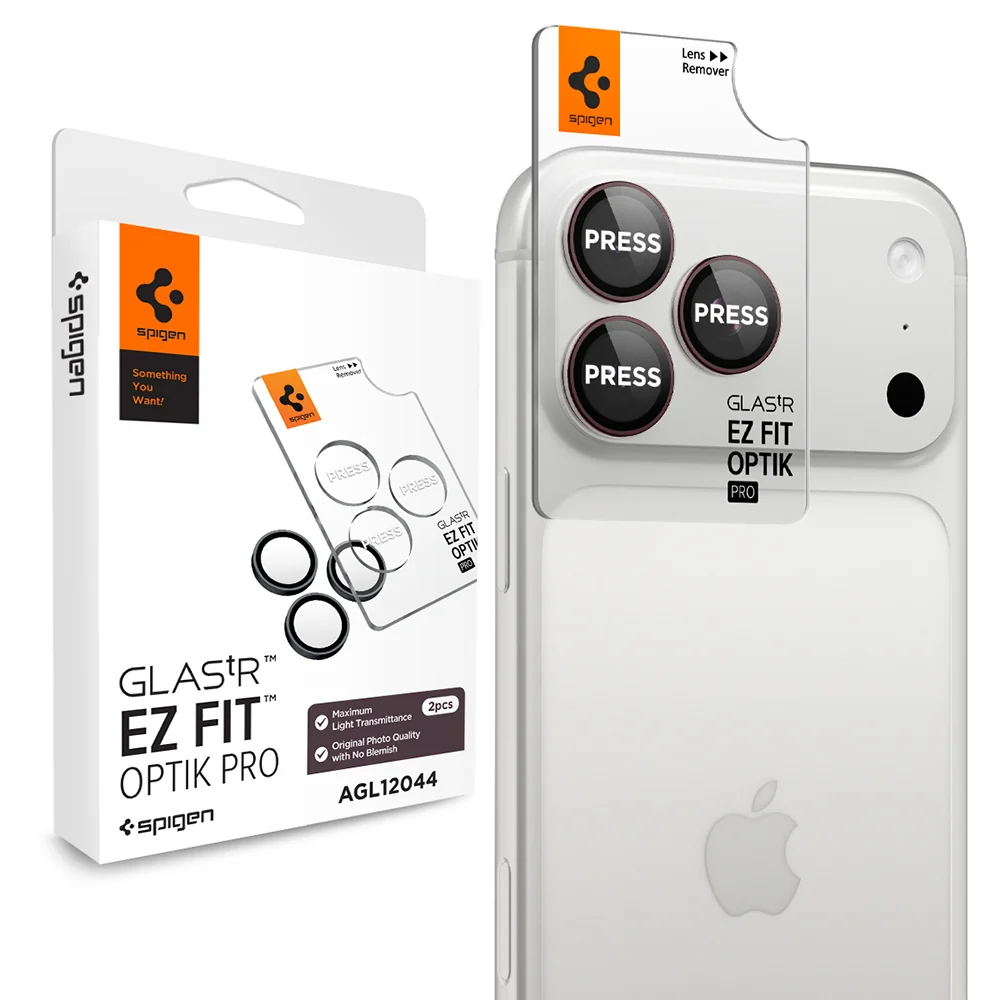 Pellicola protettiva per fotocamera posteriore Spigen GlastR EZ FIT Optik Pro per Apple iPhone 18 Pro / 18 Pro Max, vetro temperato, set da 2 pezzi, bordeaux AGL12044 — 1