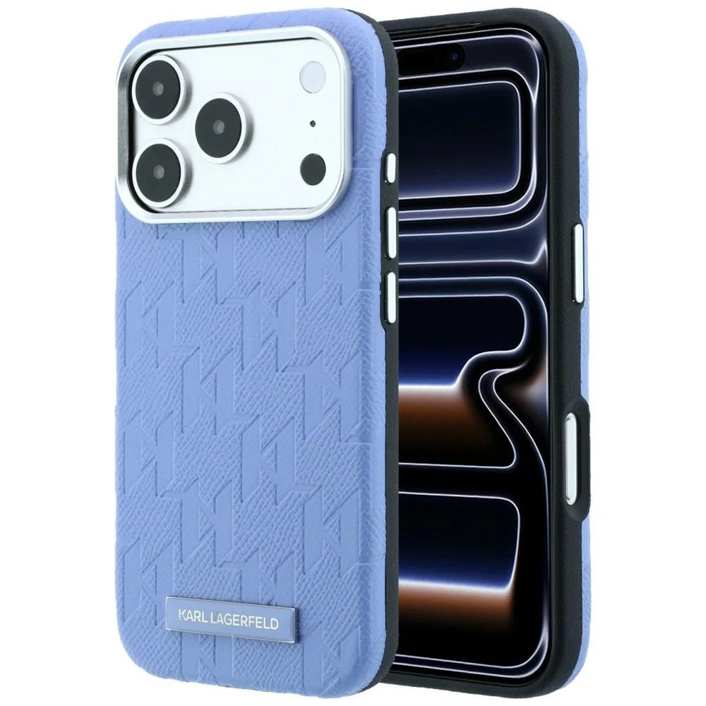 Custodia MagSafe per Apple iPhone 18 Pro / 17 Pro, Karl Lagerfeld, Logo in resina monocromatica granulata, Blu — 1