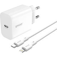 Caricabatterie Rete Con Cavo Lightning BWOO CDA233, 20W, 3A, 1 x USB-C, Bianco
