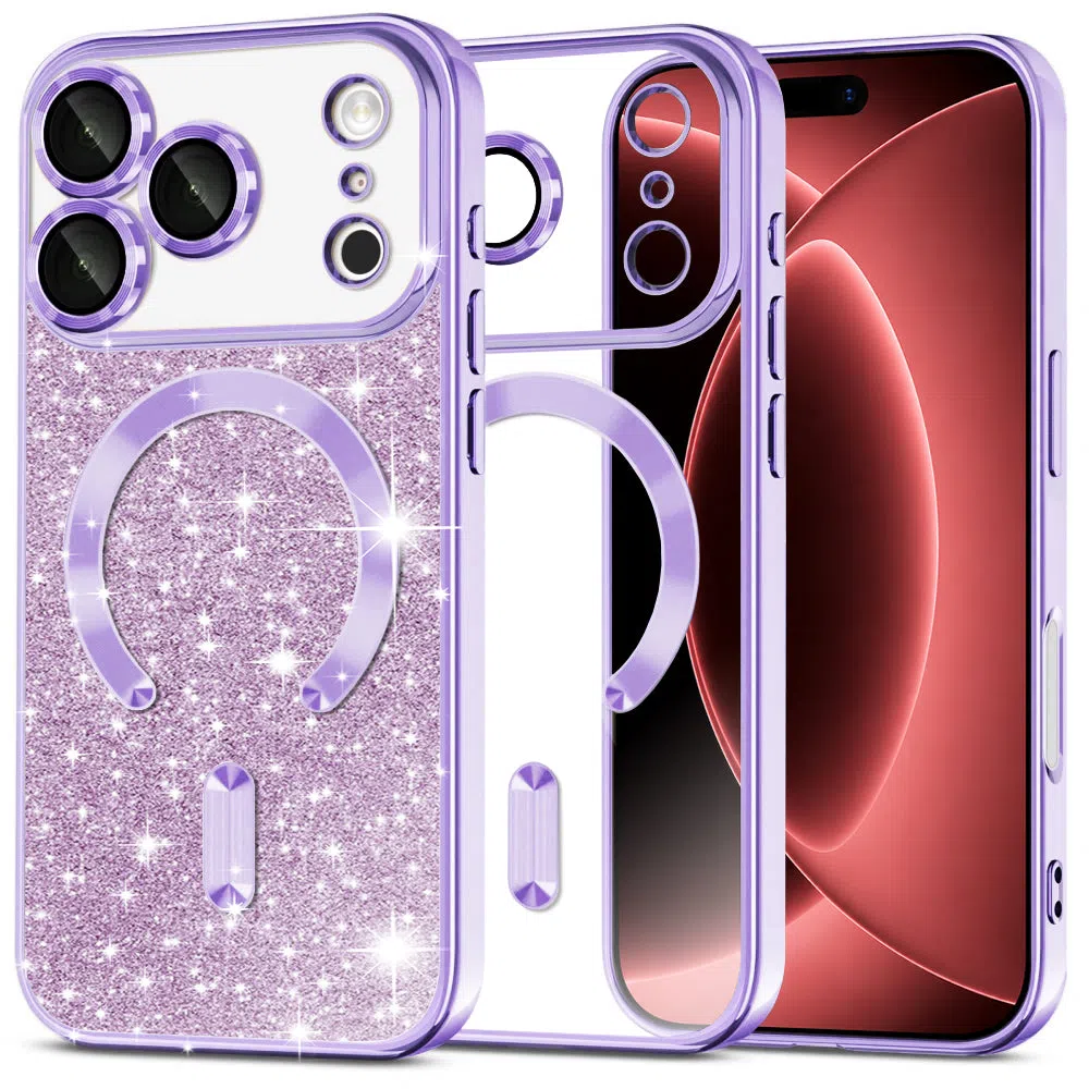 Custodia MagSafe per Apple iPhone 18 Pro Max / 17 Pro Max, Techsuit, Luxury Glitter, Viola Chiaro — 1