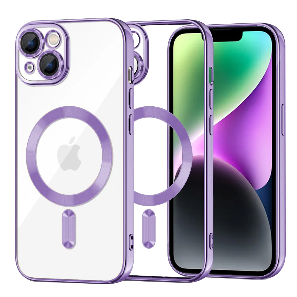 Custodia MagSafe per Apple iPhone 14, Techsuit, Luxury Crystal, Viola Chiaro — 1